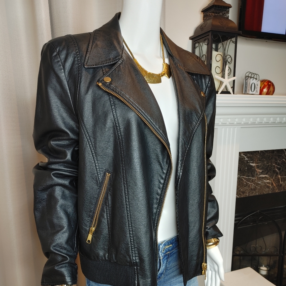 Black Faux Leather Moto Jacket - Women - Picture 6 of 14